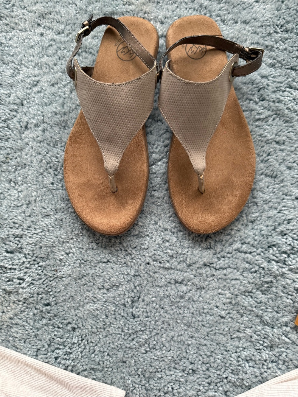 White Mountain Taupe and Brown T-Strap Thong Sandals
